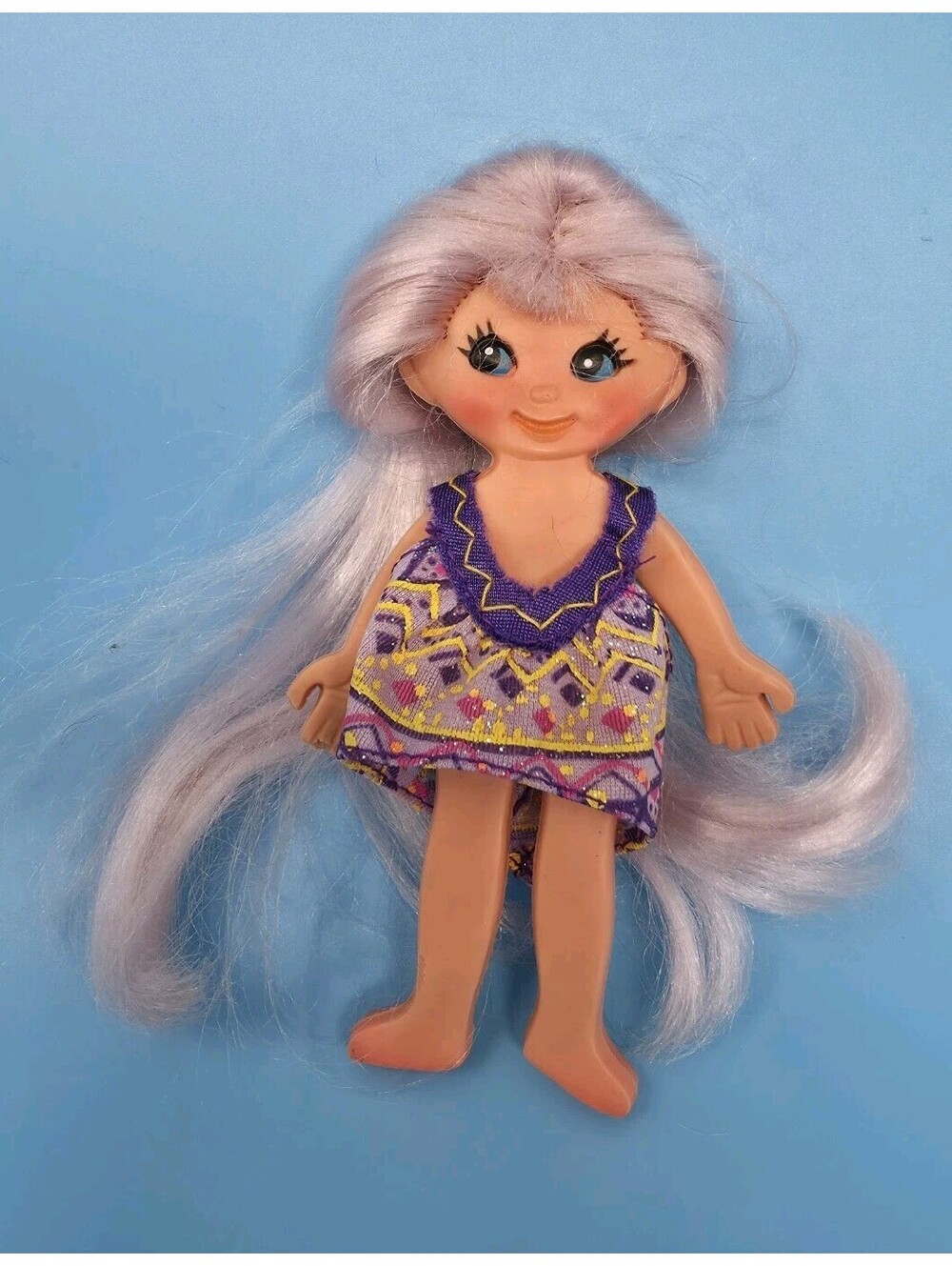 Vintage 1969 Ideal Toys Flatsy Flat Doll Top Lavender Ice Blonde Hair Blue Eyes